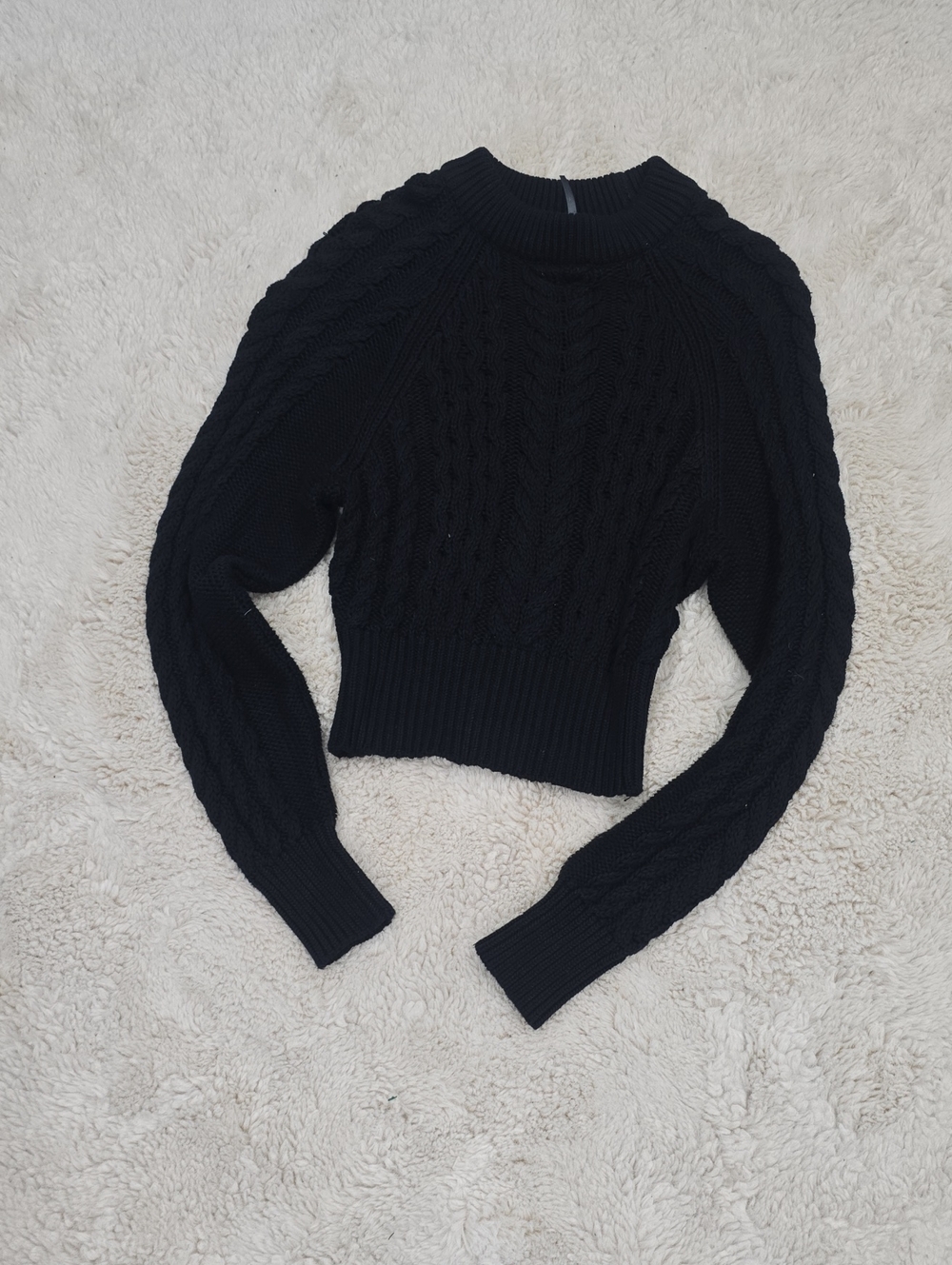Anthropologie Black Cable-Knit Cropped Crew Sweater